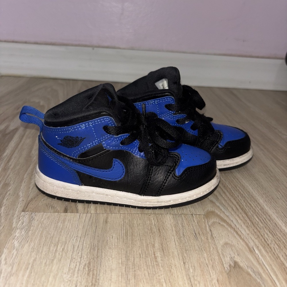 Nike Air Jordan 1 Mid Royal Blue Black Toddler Sneakers Size 8C Basketball